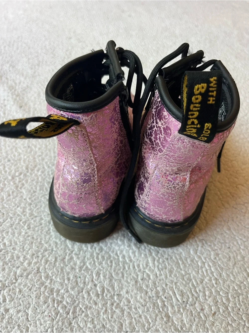 DR. MARTENS JUNIOR 1460 CRINKLE PINK COMBAT BOOTS SIZE 12